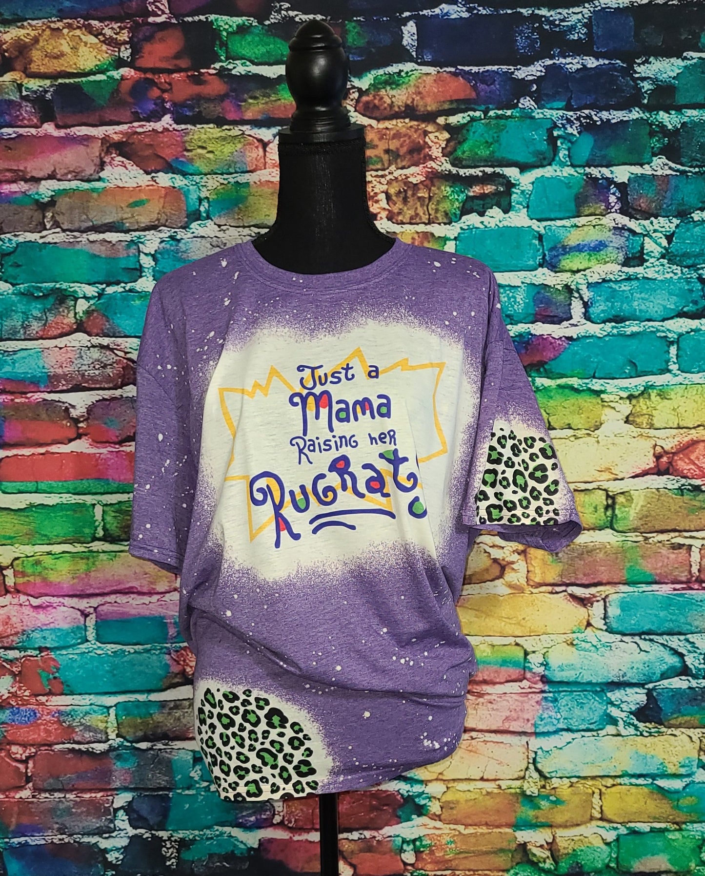 "Just a Mama Raising Her Rugrats" Bleached T-Shirt