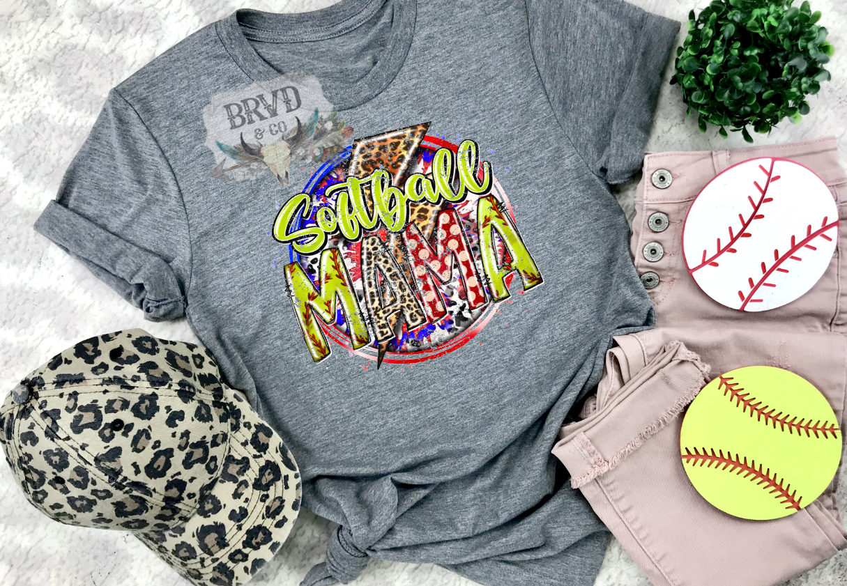 "Softball Mama" Cheetah T-Shirt