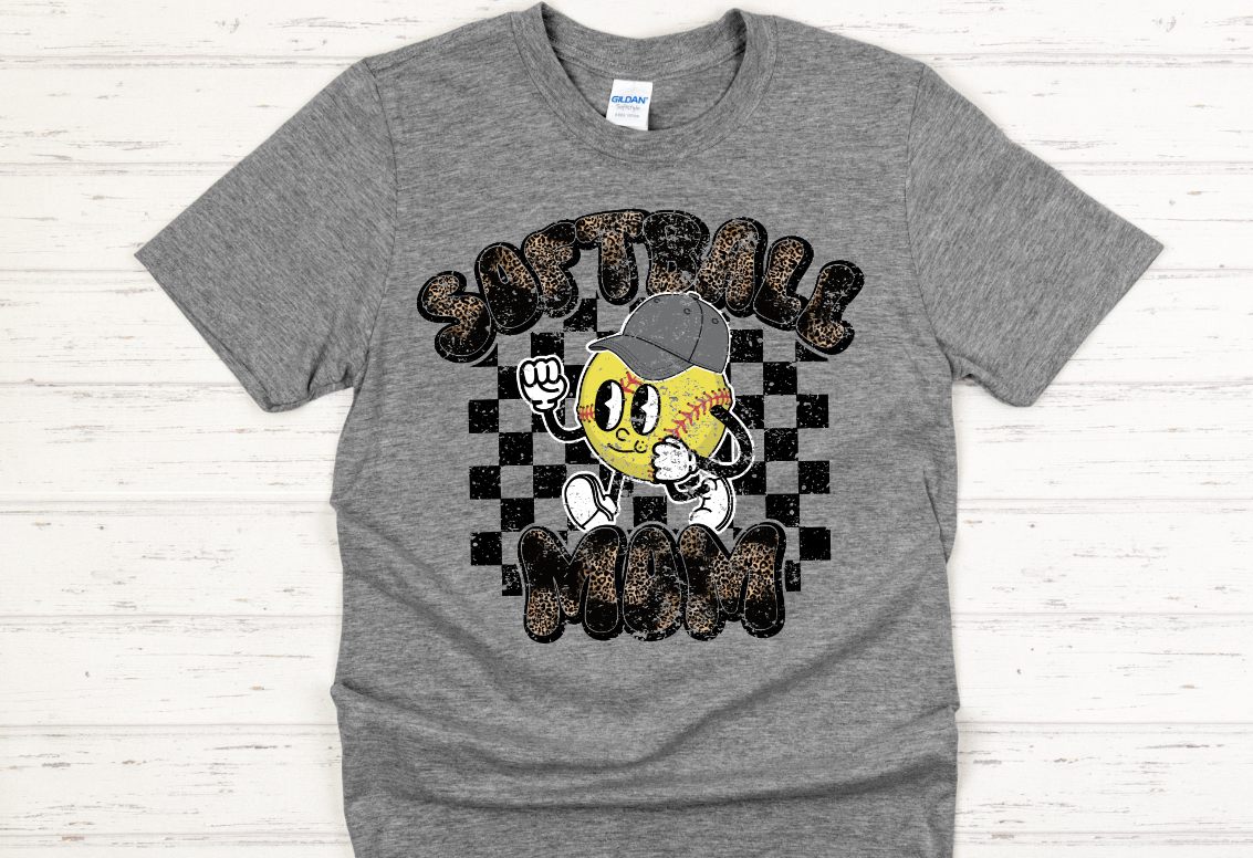Retro Animal Print "Softball Mom" T-Shirt